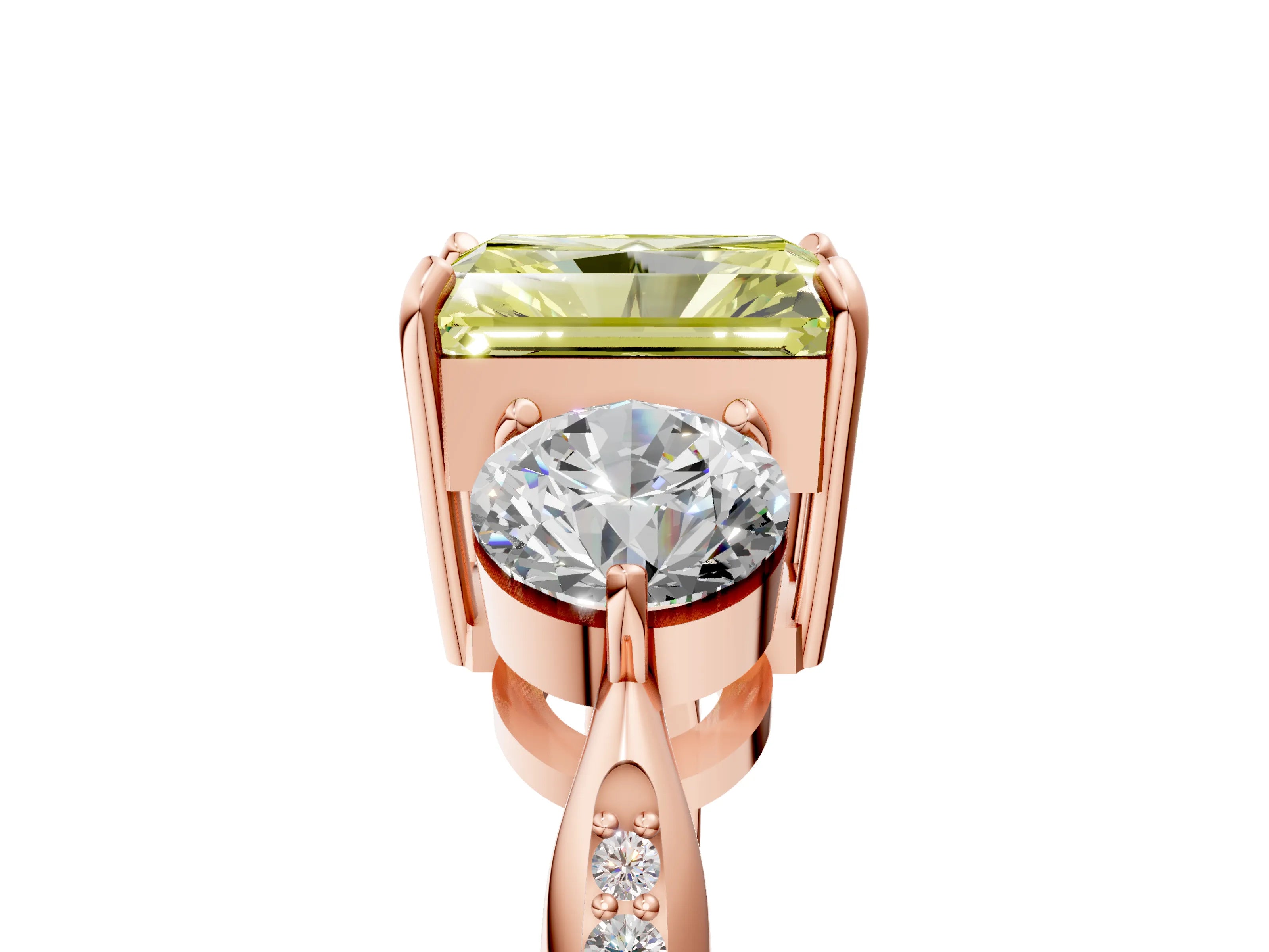 Rose gold Three-Stone Fancy Yellow Radiant Cut Diamond Channel Set Engagement Ring with Prong Setting_5