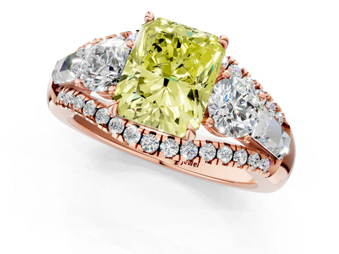 Rose gold Three-Stone Fancy Yellow Radiant Cut Diamond Engagement Ring with Pave Band and Prong Setting_1