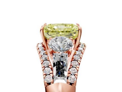 Rose gold Three-Stone Fancy Yellow Radiant Cut Diamond Engagement Ring with Pave Band and Prong Setting_5