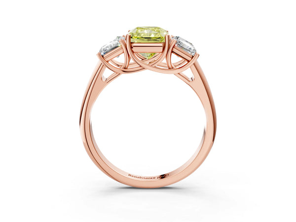 Rose gold Three-Stone Fancy Yellow Radiant Cut Diamond Engagement Ring with Prong Setting