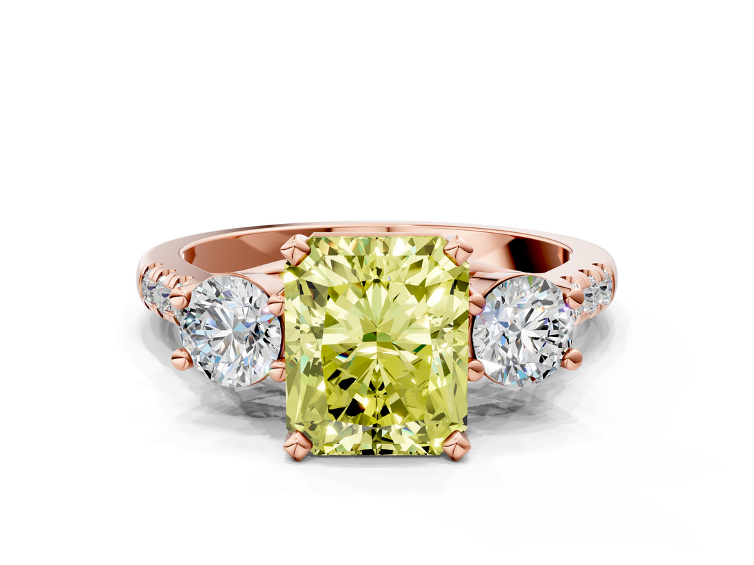 Rose gold Three-Stone Fancy Yellow Radiant  Cut Diamond Pavé Band with Four-Prong Setting_28