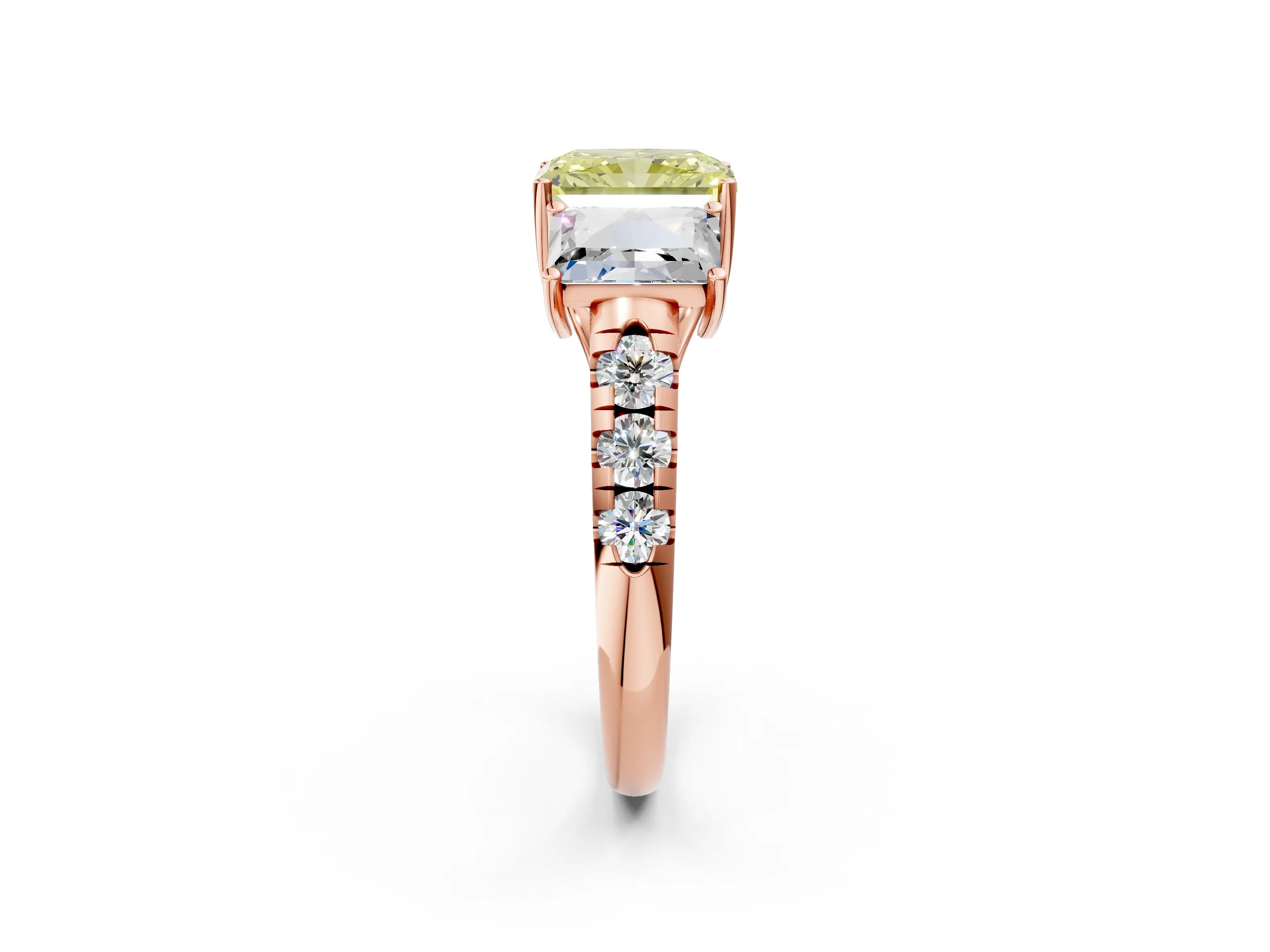 Rose gold Three-Stone Fancy Yellow Radiant Cut Diamond Pavé Band with Prong Setting_2
