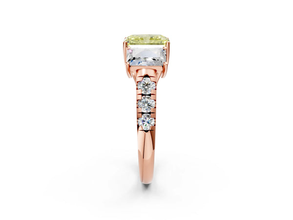 Rose gold Three-Stone Fancy Yellow Radiant Cut Diamond Pavé Band with Prong Setting