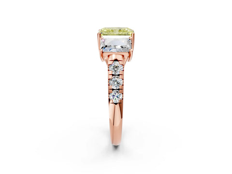 Rose gold Three-Stone Fancy Yellow Radiant Cut Diamond Pavé Band with Prong Setting_2
