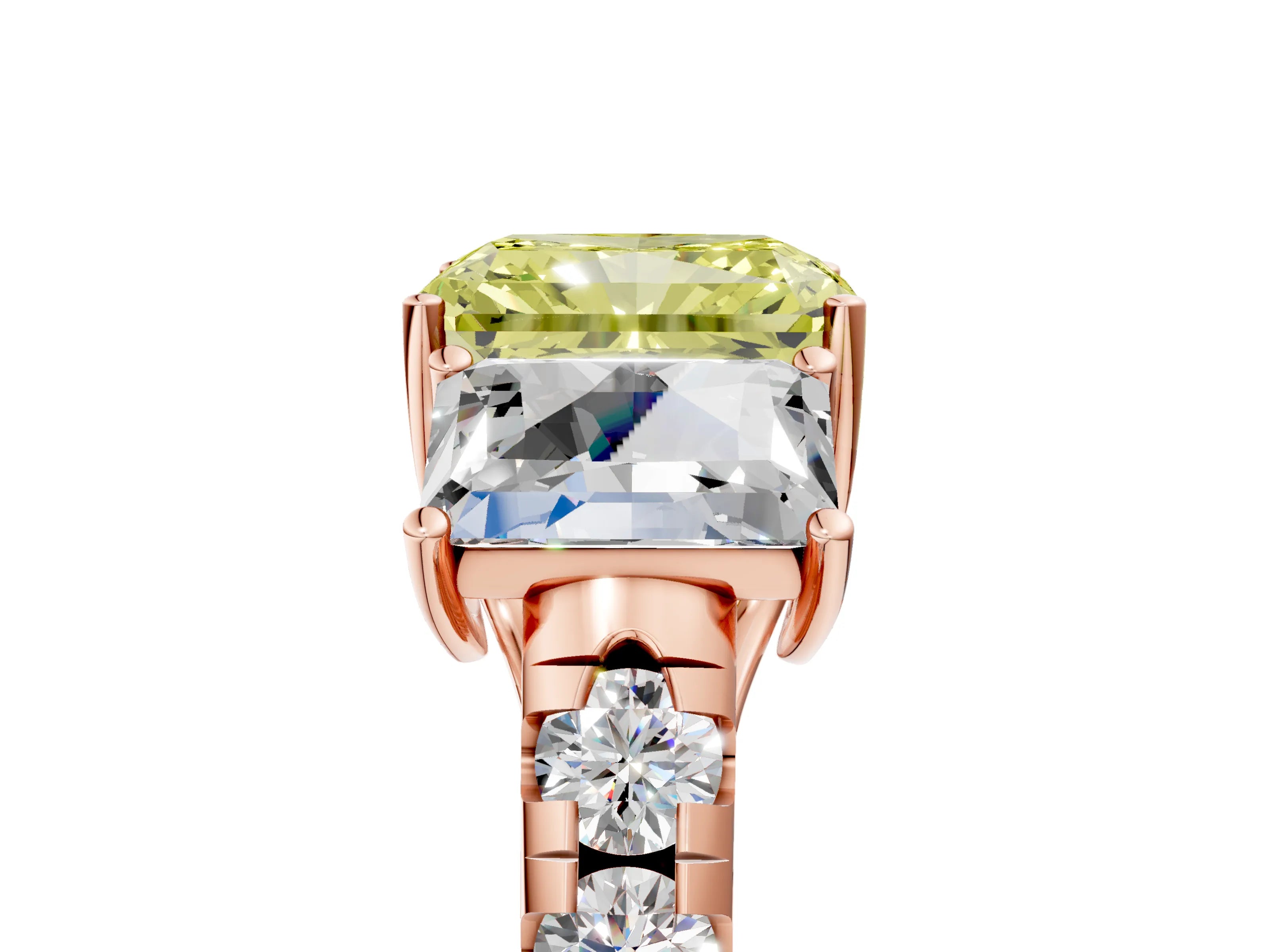 Rose gold Three-Stone Fancy Yellow Radiant Cut Diamond Pavé Band with Prong Setting_5