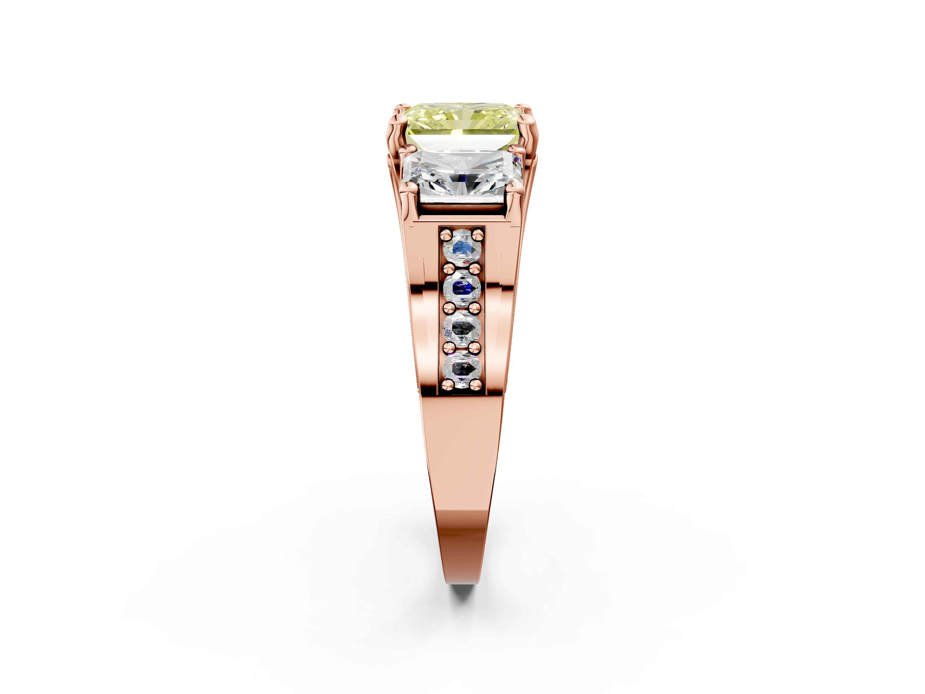 Rose gold Three-Stone Fancy Yellow Radiant  Cut Diamond Ring with Channel-Set Band and Four-Prong Setting_51