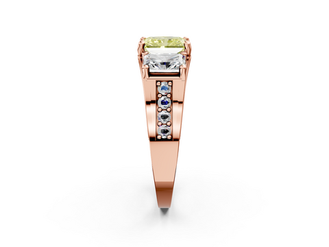 Rose gold Three-Stone Fancy Yellow Radiant  Cut Diamond Ring with Channel-Set Band and Four-Prong Setting_60