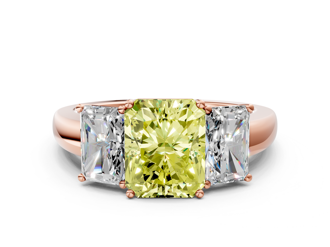 Rose gold Three-Stone Fancy Yellow Radiant  Cut Diamond Ring with Channel-Set Band and Four-Prong Setting_61