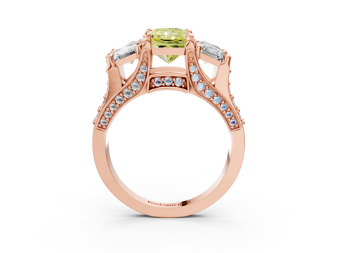 Rose gold Three-Stone Fancy Yellow Radiant  Cut Diamond Ring with Channel-Set Band and Four-Prong Setting_61