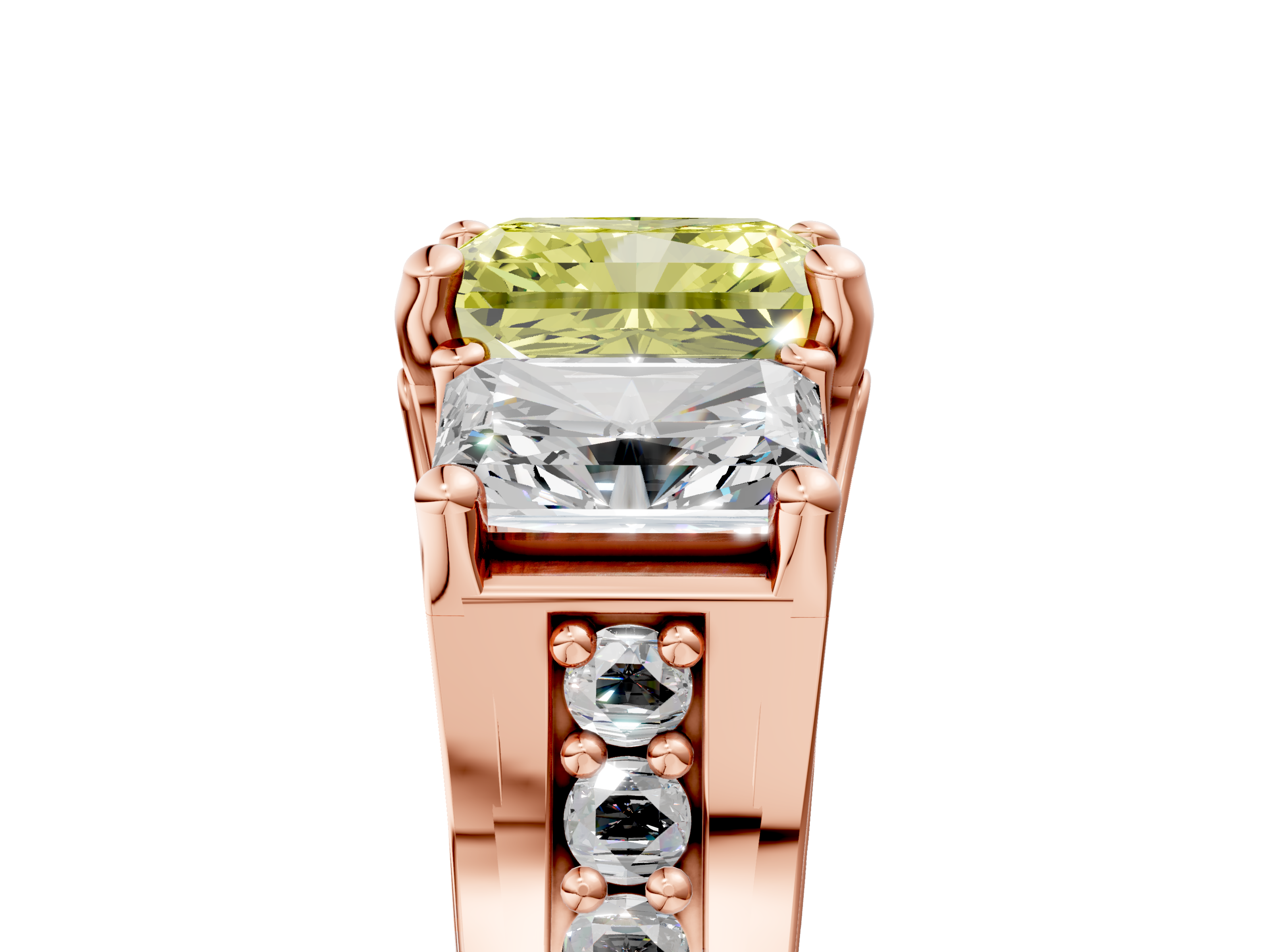 Rose gold Three-Stone Fancy Yellow Radiant  Cut Diamond Ring with Channel-Set Band and Four-Prong Setting_63