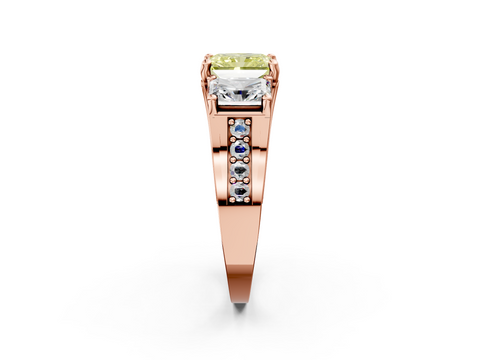 Rose gold Three-Stone Fancy Yellow Radiant  Cut Diamond Ring with Channel-Set Band and Four-Prong Setting_77
