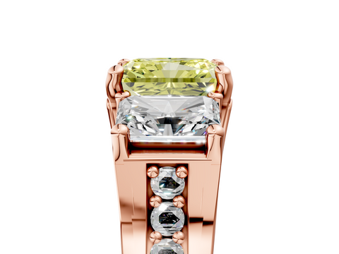 Rose gold Three-Stone Fancy Yellow Radiant  Cut Diamond Ring with Channel-Set Band and Four-Prong Setting_80