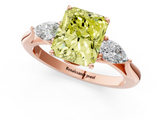 Rose gold Three-Stone Fancy Yellow Radiant  Cut Diamond Ring with Pear Side Stones in Four-Prong Setting_108