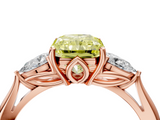 Rose gold Three-Stone Fancy Yellow Radiant  Cut Diamond Ring with Pear Side Stones in Four-Prong Setting_111