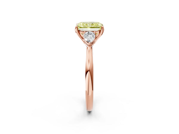 Rose Gold Radiant Cut Engagement Ring Setting for Fancy Yellow Center with Pear Side Stones