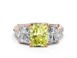 Rose gold Three-Stone Fancy Yellow Radiant Cut Diamond Ring with Round  Pavé Band and Prong Setting_87