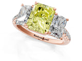 Rose gold Three-Stone Fancy Yellow Radiant Cut Diamond Ring with Round  Pavé Band and Prong Setting_88