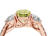 Rose gold Three-Stone Fancy Yellow Radiant Cut Diamond Ring with Round  Pavé Band and Prong Setting_91
