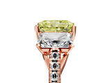 Rose gold Three-Stone Fancy Yellow Radiant Cut Diamond Ring with Round  Pavé Band and Prong Setting_92