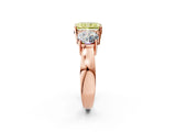 Rose gold Three-Stone Fancy Yellow Radiant Cut Diamond Ring with Round Side Stones, Classic Band, and Four-Prong Setting_2