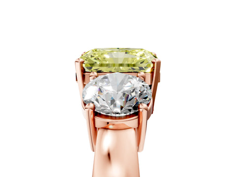 Rose gold Three-Stone Fancy Yellow Radiant Cut Diamond Ring with Round Side Stones, Classic Band, and Four-Prong Setting_5