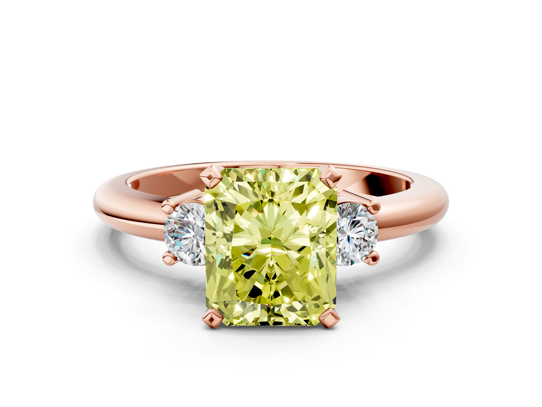Rose gold Three-Stone Fancy Yellow Radiant  Cut Diamond Solitaire with Prong Setting and Classic Band_28