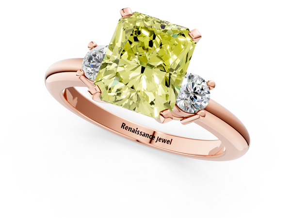 Rose gold Three-Stone Fancy Yellow Radiant  Cut Diamond Solitaire with Prong Setting and Classic Band