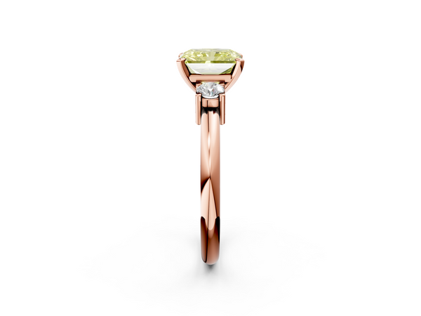 Rose gold Three-Stone Fancy Yellow Radiant  Cut Diamond Solitaire with Prong Setting and Classic Band
