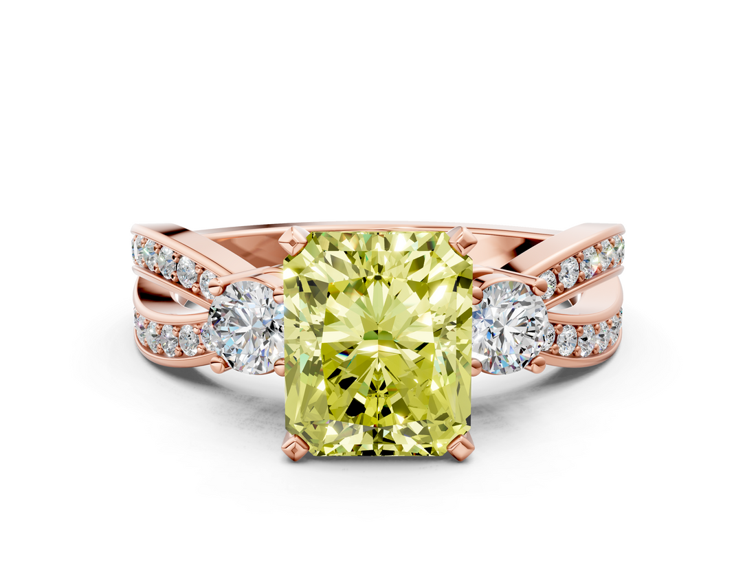 Rose gold Three-Stone Fancy Yellow Radiant  Cut Diamond Twist Band with Prong Setting_39