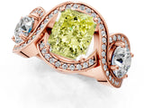 Rose gold Three-Stone Fancy Yellow Radiant Cut Diamond Wave Pave Band with Prong Setting_31