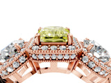 Rose gold Three-Stone Fancy Yellow Radiant Cut Halo Diamond Milgrain Band with Four-Prong Setting_4
