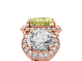Rose gold Three-Stone Fancy Yellow Radiant Cut Halo Diamond Milgrain Band with Four-Prong Setting_5