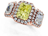 Rose gold Three-Stone Fancy Yellow Radiant Cut Halo Diamond Ring with Pave Band and Four-Prong Setting_1