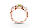 Rose gold Three-Stone Fancy Yellow Radiant Cut Halo Diamond Ring with Pave Band and Four-Prong Setting_3