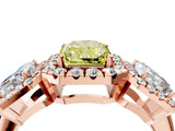Rose gold Three-Stone Fancy Yellow Radiant Cut Halo Diamond Ring with Pave Band and Four-Prong Setting_4