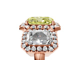 Rose gold Three-Stone Fancy Yellow Radiant Cut Halo Diamond Ring with Pave Band and Four-Prong Setting_5