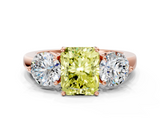 Rose gold Three-Stone Fancy Yellow Radiant  Cut Solitaire Ring with Prong Setting on a Classic Band_99