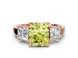Rose gold Three-Stone Fancy Yellow Radiant  Cut Solitaire Ring with Prong Setting_3