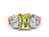 Rose gold Three-Stone Fancy Yellow Radiant  Diamond Milgrain Pave Band with Prong Setting 1