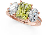 Rose gold Three-Stone Fancy Yellow Radiant  Diamond Milgrain Pave Band with Prong Setting 2