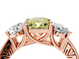 Rose gold Three-Stone Fancy Yellow Radiant  Diamond Milgrain Pave Band with Prong Setting 5