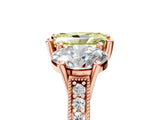 Rose gold Three-Stone Fancy Yellow Radiant  Diamond Milgrain Pave Band with Prong Setting