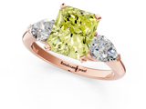 Rose gold Three-Stone Fancy Yellow Radiant  Diamond Ring with Pear Side Stones in Four-Prong Setting_46