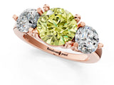 Rose gold Three-Stone Fancy Yellow Round  Brilliant Cut Solitaire Ring with Prong Setting on a Classic Band 2