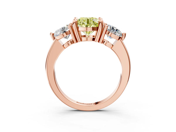 Rose gold Three-Stone Fancy Yellow Round  Brilliant Cut Solitaire Ring with Prong Setting on a Classic Band