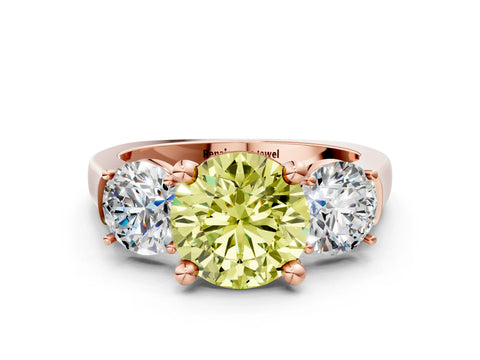 Rose gold Three-Stone Fancy Yellow Round Cut Brilliant Diamond Trellis Ring with Comfort Fit Band_12