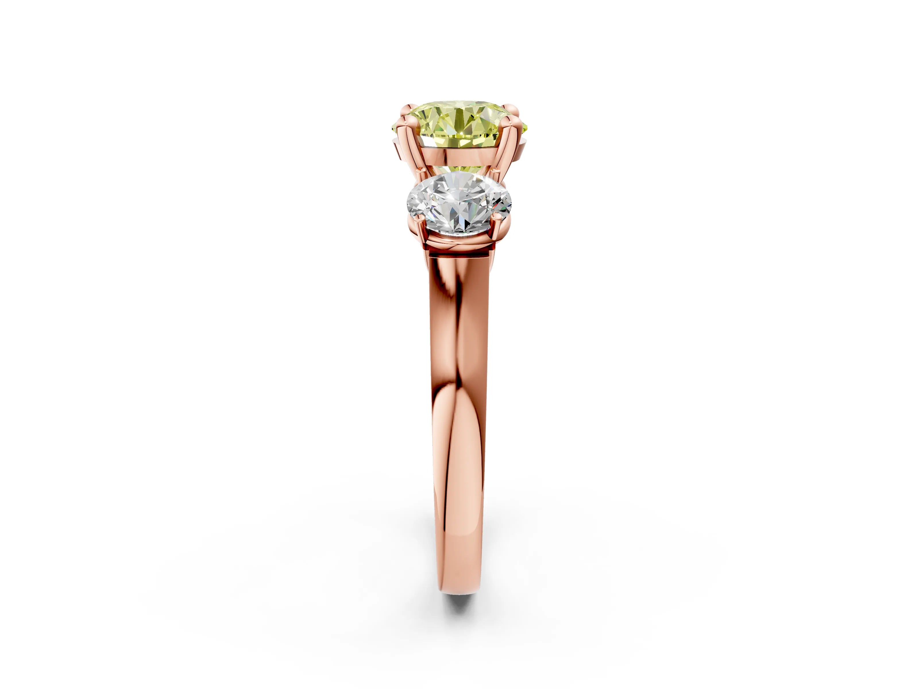 Rose gold Three-Stone Fancy Yellow Round Cut Brilliant Diamond Trellis Ring with Comfort Fit Band_14
