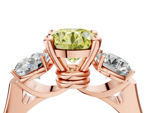 Rose gold Three-Stone Fancy Yellow Round Cut Brilliant Diamond Trellis Ring with Comfort Fit Band_16