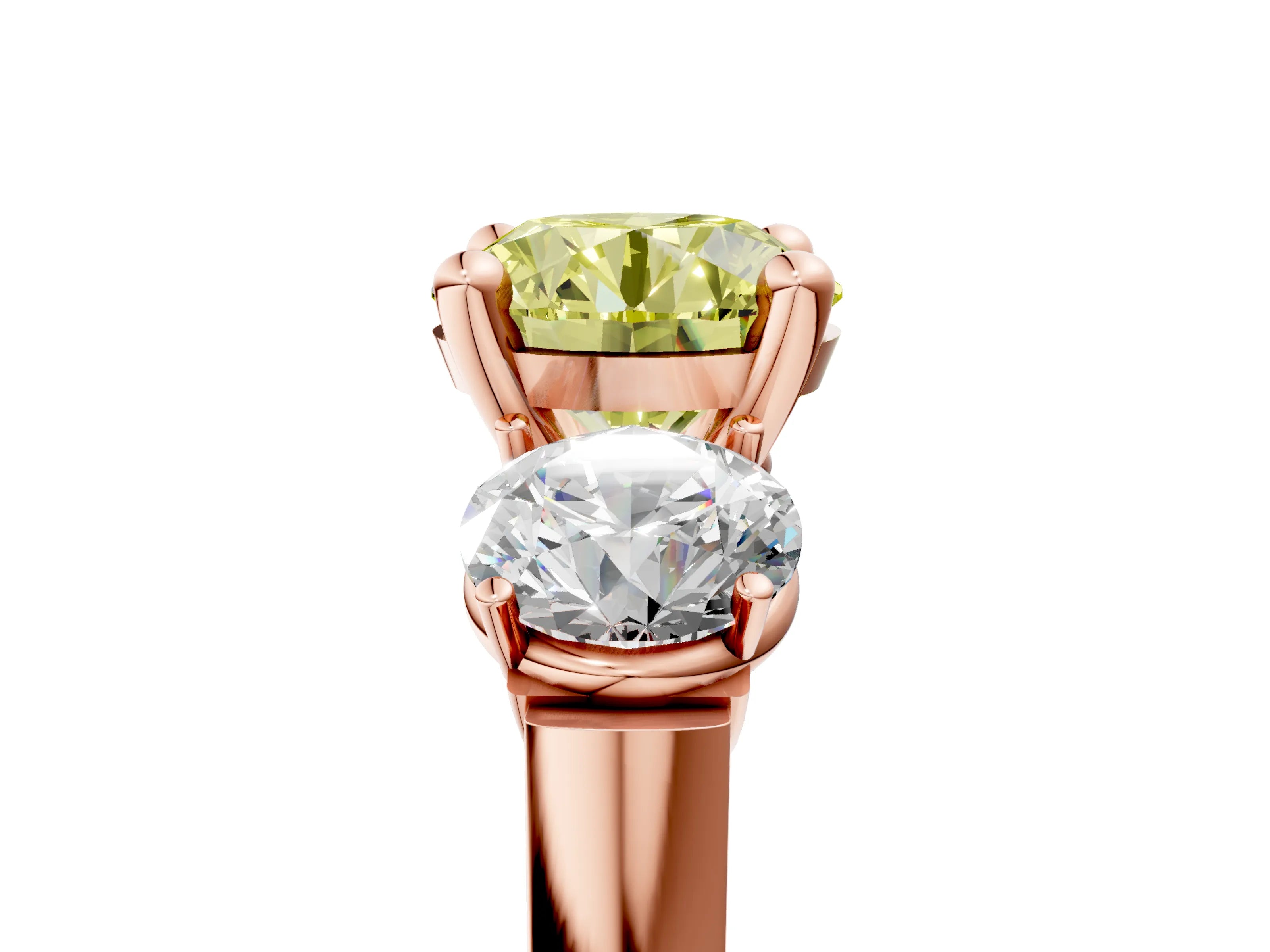 Rose gold Three-Stone Fancy Yellow Round Cut Brilliant Diamond Trellis Ring with Comfort Fit Band_17