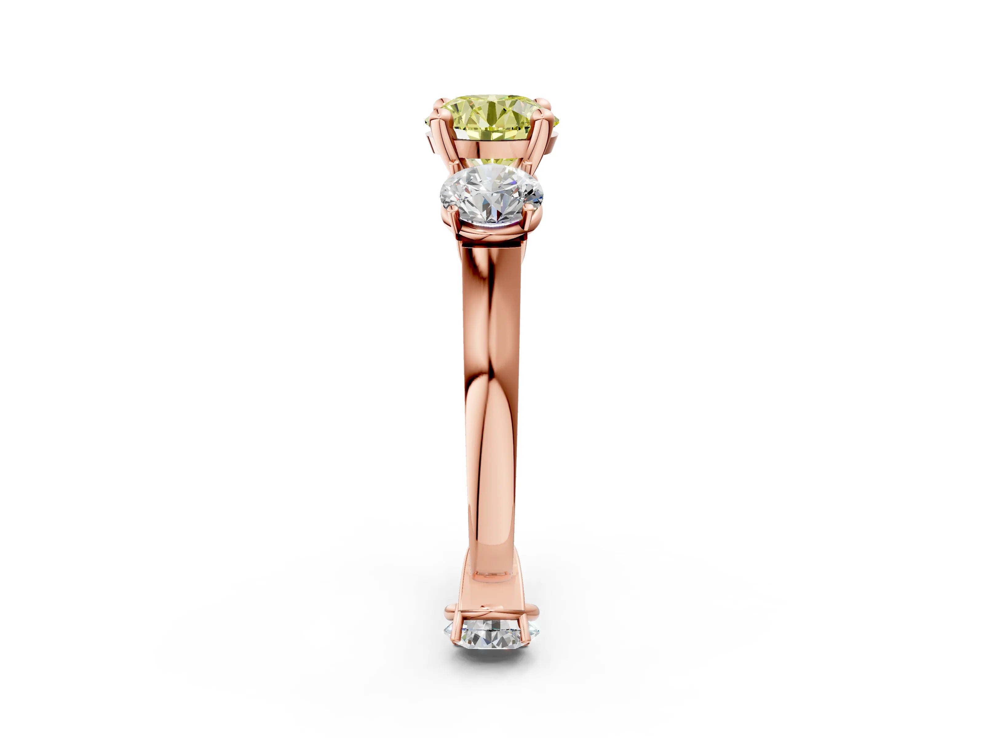 Rose gold Three-Stone Fancy Yellow Round Cut Brilliant Diamond Trellis Ring with Comfort Fit Band_2
